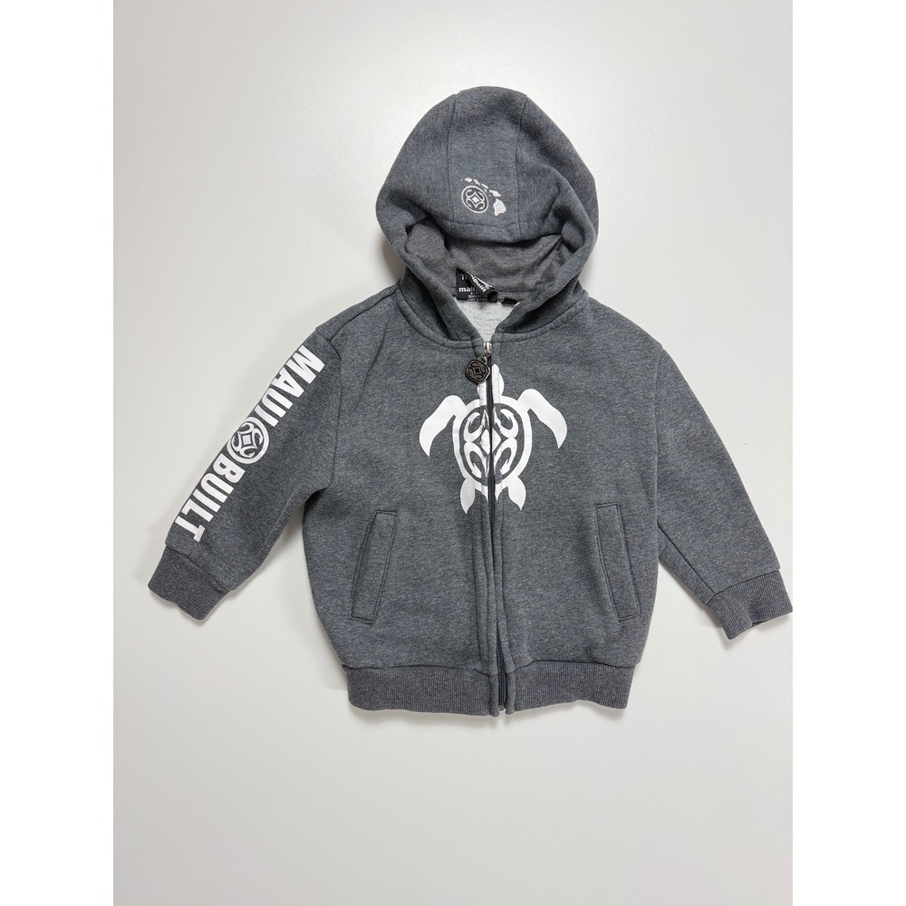 Maui Built Boys Charcoal‎ Gray Honu Sea Turtle Full Zip Hoodie Sweatshirt Surf